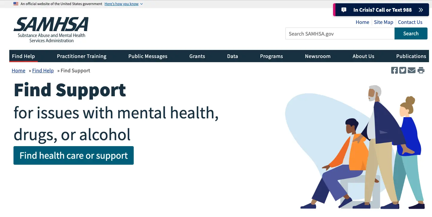 A screenshot of the homepage of the redesigned FindSupport.gov
