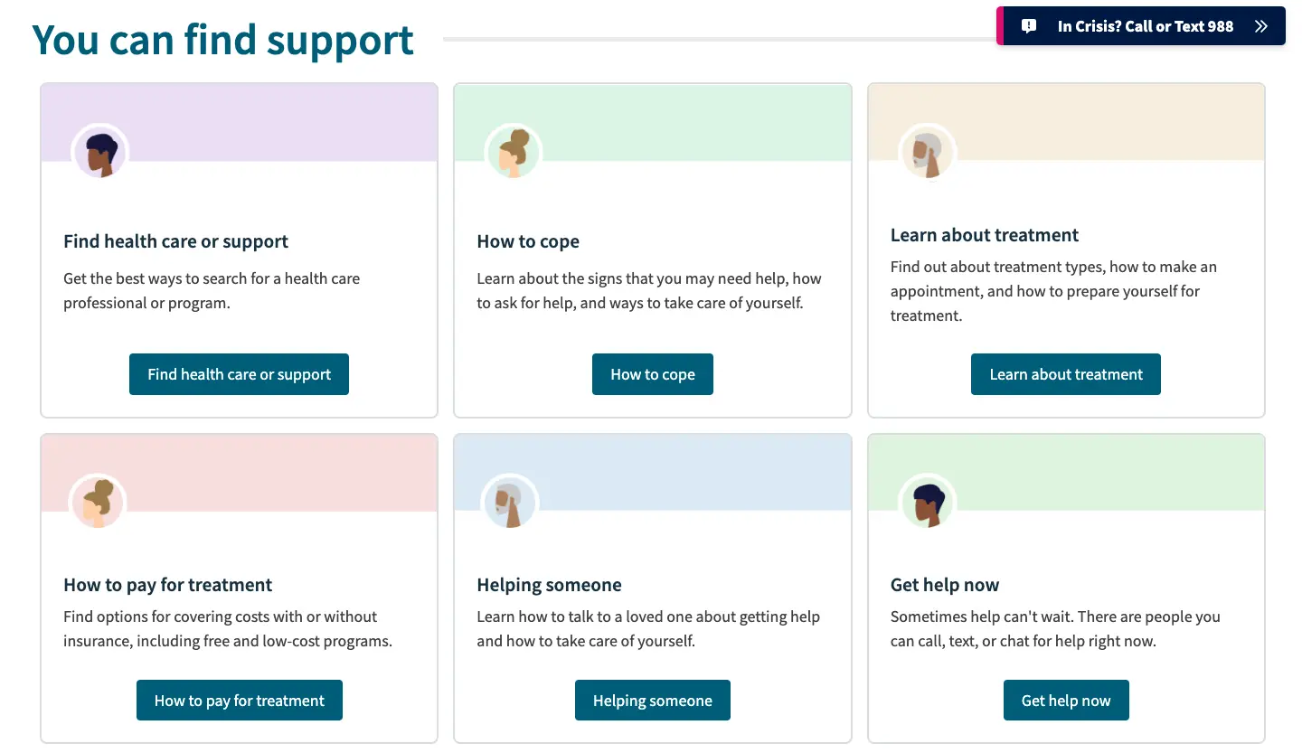 A screenshot of the resources section of the redesigned FindSupport.gov